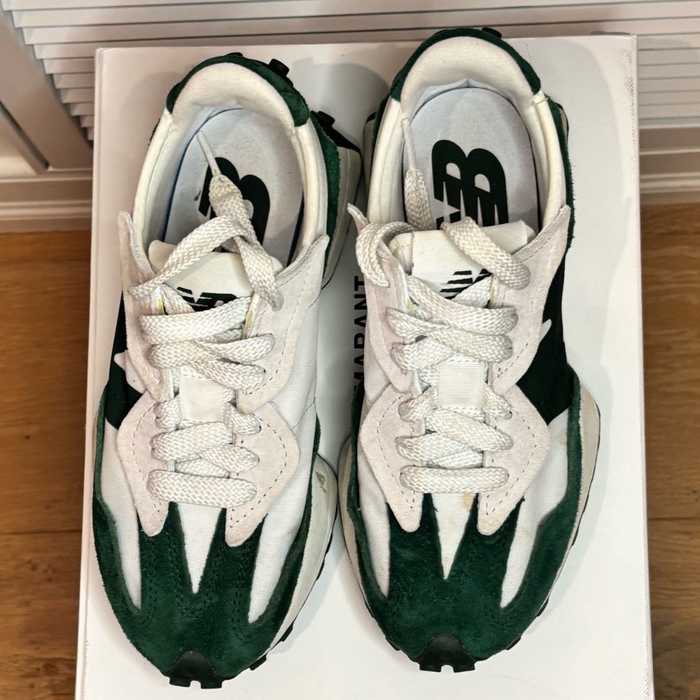 New Balance Women’s 327 Green Suede and White Tennis Shoes